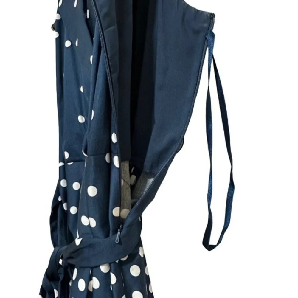 Anne Klein Navy Blue Polka Dot Faux Wrap Dress - Size 6 - Picture 5 of 9